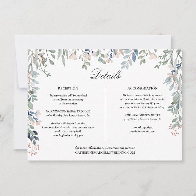 Elegant Floral Cascade Wedding Details Card (Front)