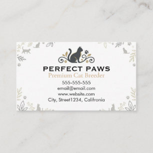 Elegant Floral Cat Breeder Customisable Business Card