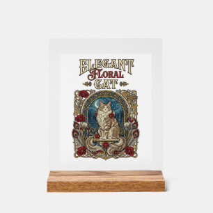 Elegant Floral Cat Cat Art Nouveau Vintage Vector Acrylic Sign