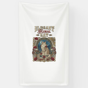 Elegant Floral Cat Cat Art Nouveau Vintage Vector Banner