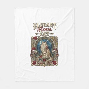 Elegant Floral Cat Cat Art Nouveau Vintage Vector Fleece Blanket