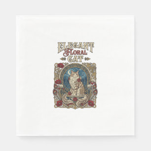 Elegant Floral Cat Cat Art Nouveau Vintage Vector Napkin