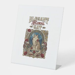 Elegant Floral Cat Cat Art Nouveau Vintage Vector Pedestal Sign