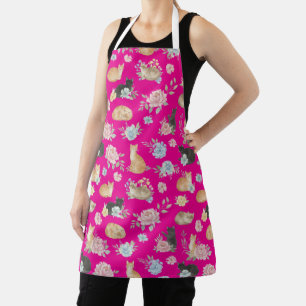 Elegant Floral Cat Print Apron
