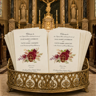 Elegant Floral Catholic Latin Mass Wedding Program