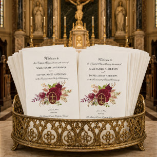 Elegant Floral Catholic Latin Mass Wedding Program