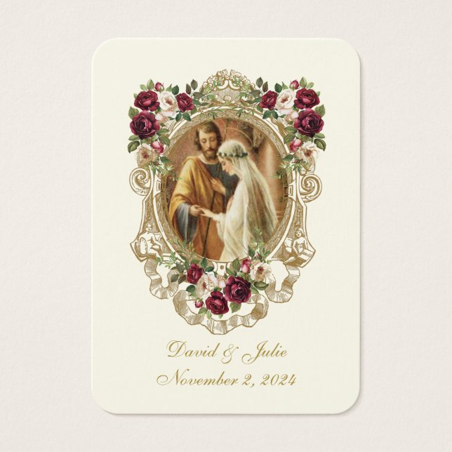 Elegant Floral Catholic Wedding Prayer Card (Front)