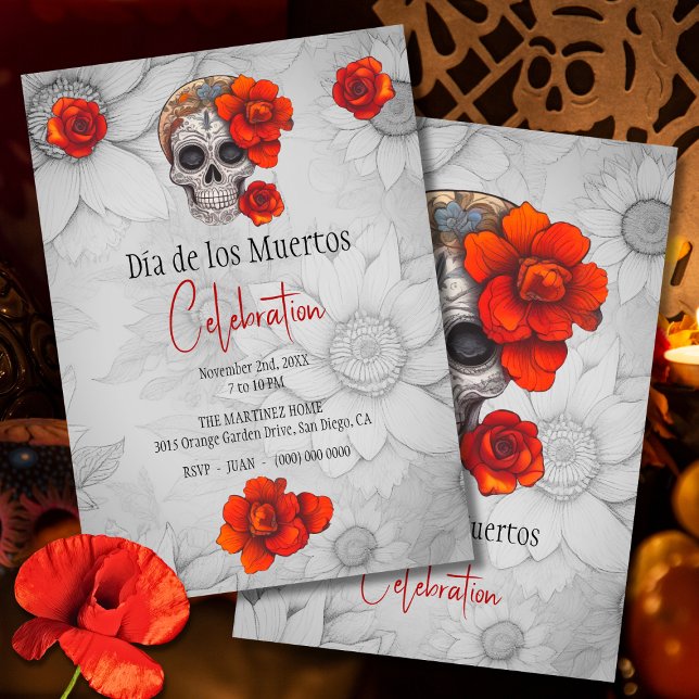 Elegant Floral Catrina Skull Day of the Dead  Invitation (Creator Uploaded)