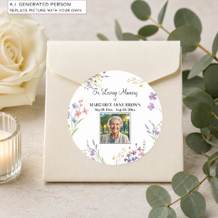 Elegant Floral Celebration Of Life Photo Classic Round Sticker