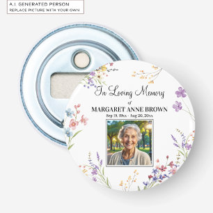 Elegant Floral Celebration Of Life Photo Keepsake Bottle Opener