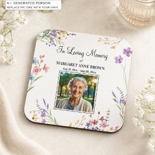 Elegant Floral Celebration Of Life Photo Square Paper Coaster