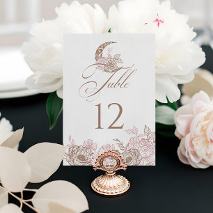 Elegant Floral Celestial Moon Star Quinceanera Table Number