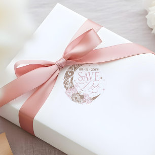 Elegant Floral Celestial Moon Stars Save The Date Classic Round Sticker