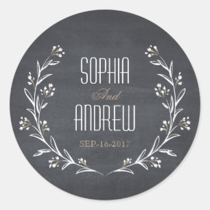 Elegant floral chalkboard rustic wedding monogram classic round sticker