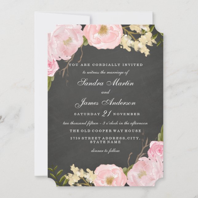 Elegant Floral Chalkboard Wedding Invitation (Front)