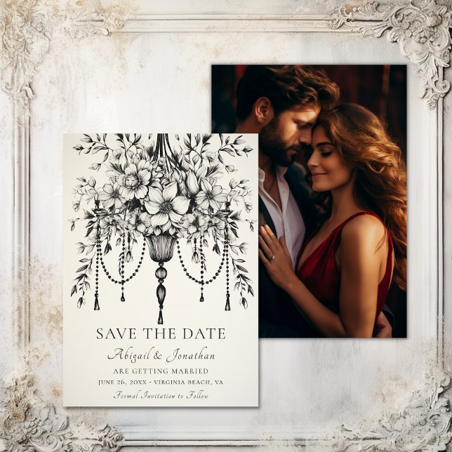 Elegant Floral Chandelier Photo Wedding Save The Date (Elegant Floral Chandelier Photo Wedding Save The Date)