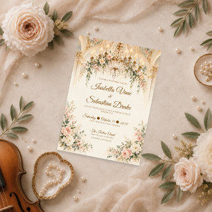 Elegant Floral Chandelier Wedding Invitation