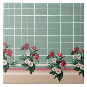 Elegant Floral Checked Ceramic Tile