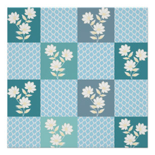 Elegant Floral Chequerboard Seamless Pattern Poster