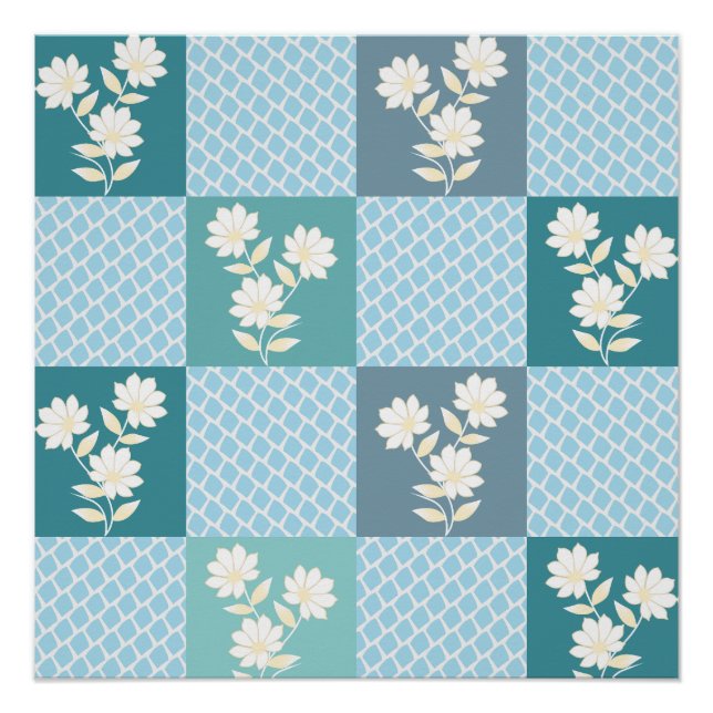 Elegant Floral Chequerboard Seamless Pattern  Poster (Front)