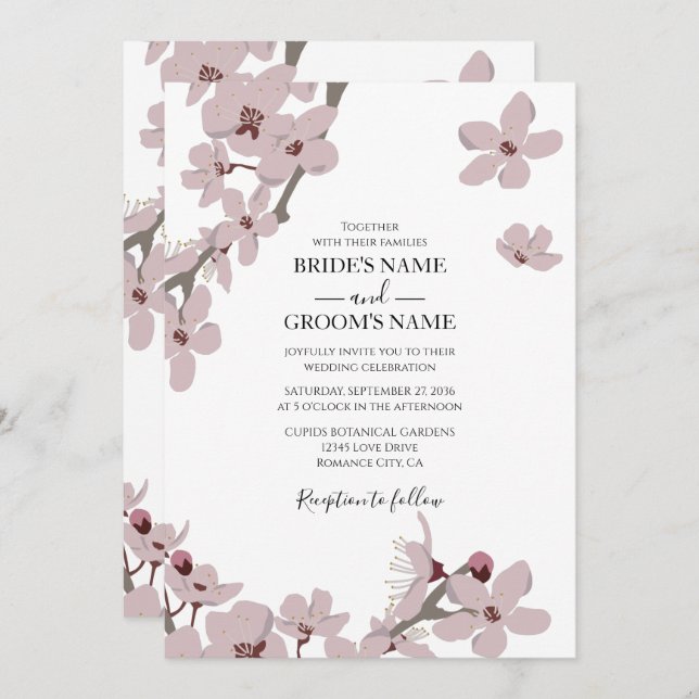 Elegant Floral Cherry Blossom Wedding Invitations (Front/Back)