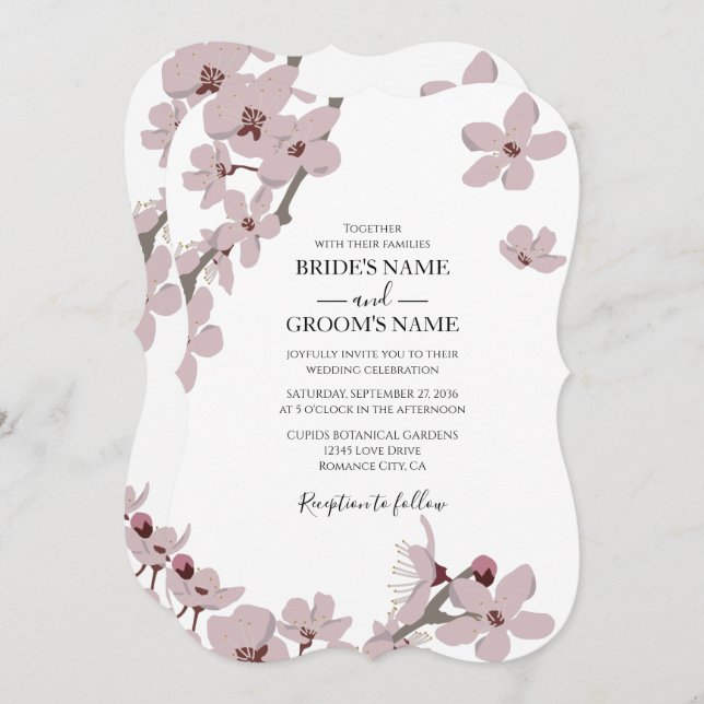 Elegant Floral Cherry Blossom Wedding Invitations (Front/Back)