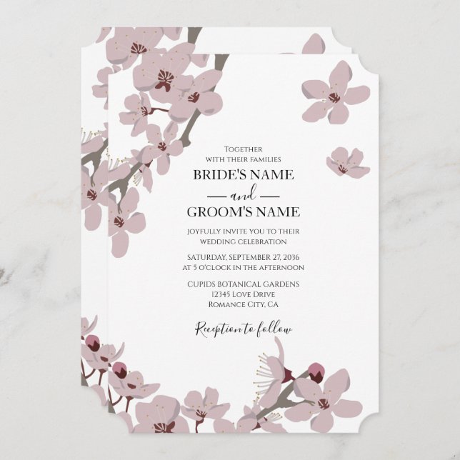 Elegant Floral Cherry Blossom Wedding Invitations (Front/Back)