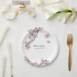 Elegant Floral Cherry Blossom Wedding Paper Plate