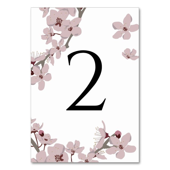 Elegant Floral Cherry Blossom Wedding Table Number (Front)