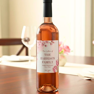 Elegant Floral Cherry Blossoms & Pink Tulips Wine Label