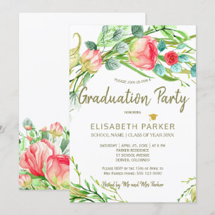 Elegant floral chic garden roses graduation party invitation