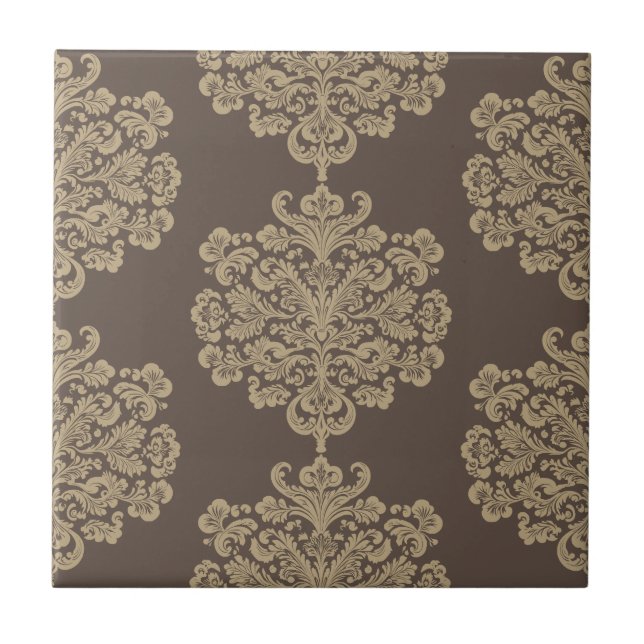 Elegant floral chic gold damask pattern  ceramic tile (Front)