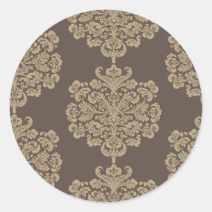 Elegant floral chic gold damask pattern  classic round sticker