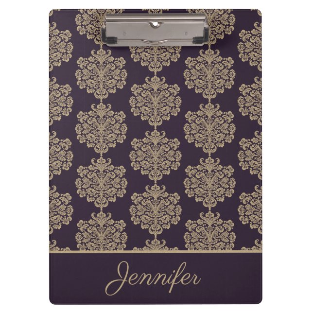 Elegant floral chic gold damask pattern  clipboard (Front)