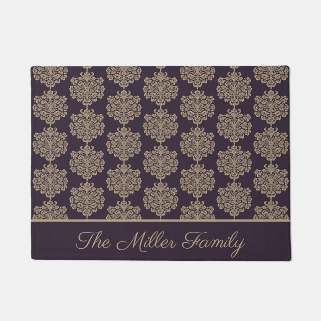 Elegant floral chic gold damask pattern  doormat (Front)