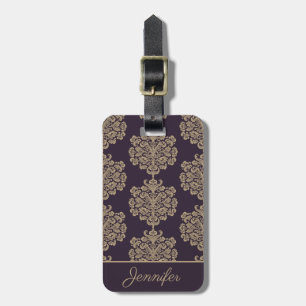 Elegant floral chic gold damask pattern luggage tag