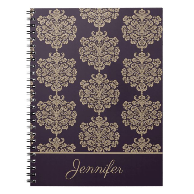 Elegant floral chic gold damask pattern  notebook (Front)