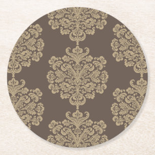 Elegant floral chic gold damask pattern  round paper coaster