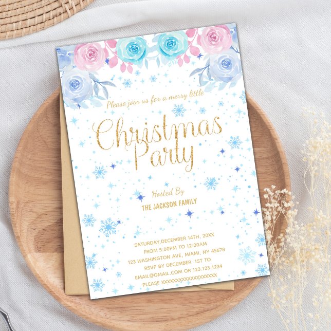 Elegant Floral Christmas Holiday Party Invitation  (Floral Christmas Christmas Invitations)