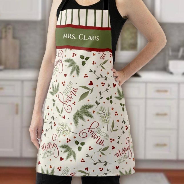 Elegant Floral Christmas Merry Christmas Name  Apron (Creator Uploaded)
