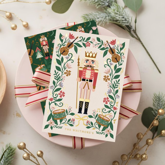 Elegant Floral Christmas Nutcracker Ballet Musical Foil Holiday Card (Elegant Floral Christmas Nutcracker Ballet Musical Foil Holiday Card)