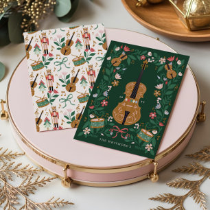 Elegant Floral Christmas Nutcracker Ballet Violin  Holiday Card