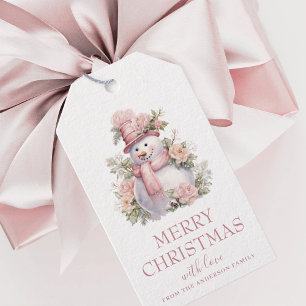 Elegant Floral Christmas Snowman Gift Tags