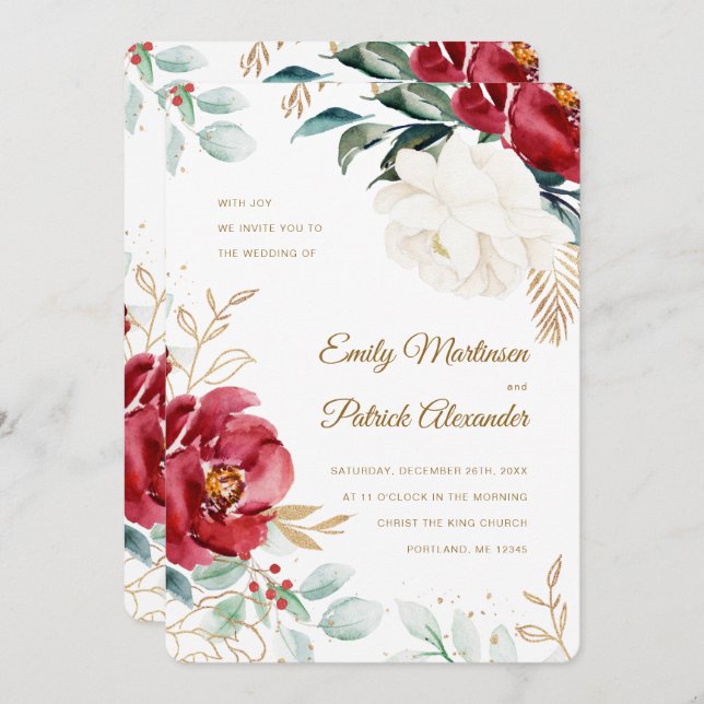 Elegant Floral Christmas Wedding Invitation (Front/Back)