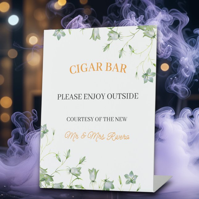 Elegant Floral "Cigar Bar" wedding reception  Pedestal Sign (Creator Uploaded)
