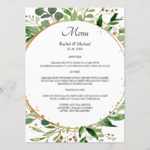 Elegant Floral Circle Green Gold Menu
