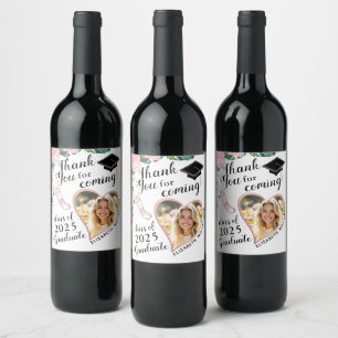 Elegant Floral Class of 2025 Thank You Graduation Wine Label