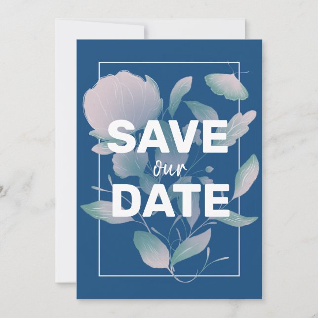 Elegant Floral Classic Blue Purple No Photo Save The Date (Front)