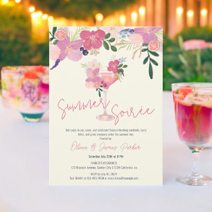 Elegant Floral Cocktail Hand Drawn Summer Soirée Invitation