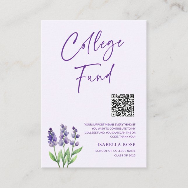 Elegant Floral College Graduation Fund QR Code Enclosure Card (Front)